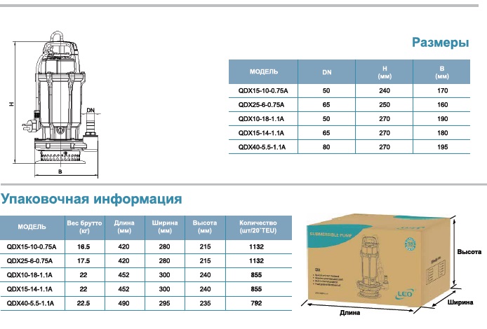 Габариты Насос для колодцев LEO QDX 25-6-0,75А, QDX 40-5.5-1,1А.jpg